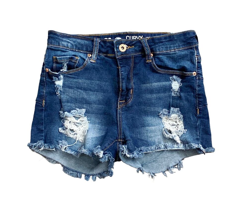 Song Jean Shorts Womens 1 Curvy High Rise Distressed Denim Cut Off Raw Hem Blue